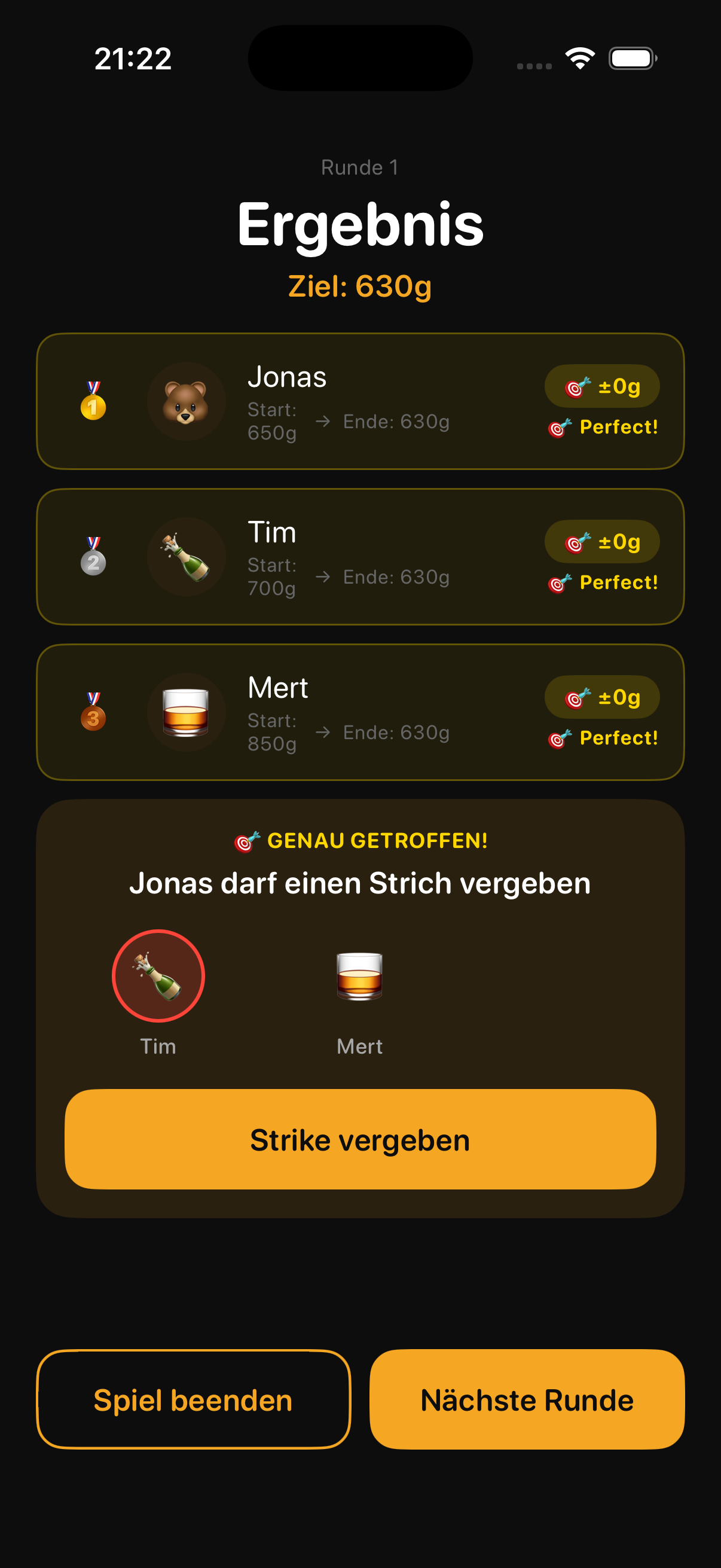 Bierwiegen – Ergebnis-Ansicht